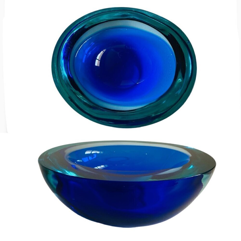 Murano Sommerso Cobalt and Turquoise Geode Glass Bowl